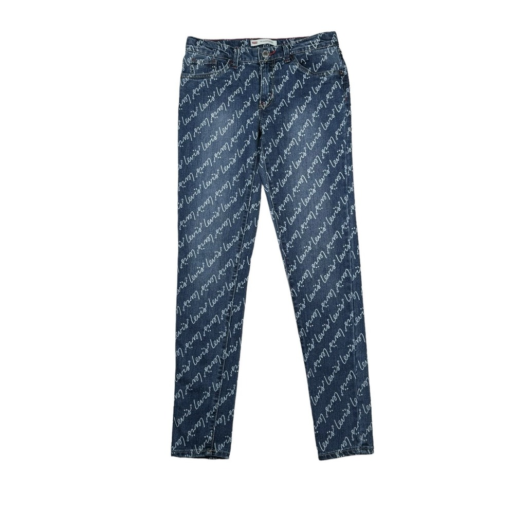 Levi's Girls 710 Super Skinny Jeans All Over Cursive Logo Spellout - 14 Reg